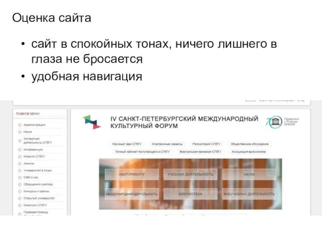 Оценка сайта сайт в спокойных тонах, ничего лишнего в глаза не бросается удобная навигация