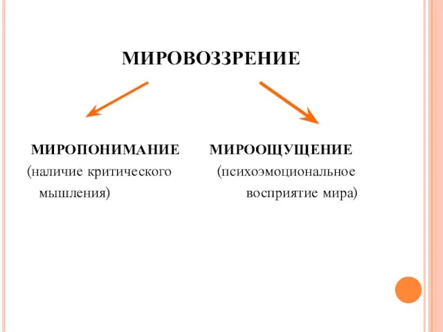 МИРОВОЗЗРЕНИЕ МИРОПОНИМАНИЕ МИРООЩУЩЕНИЕ (наличие критического (психоэмоциональное мышления) восприятие мира)