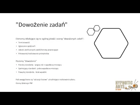 "Dowożenie zadań" Elementy składające się na ogólną jakość i ocenę "dowożonych zadań":