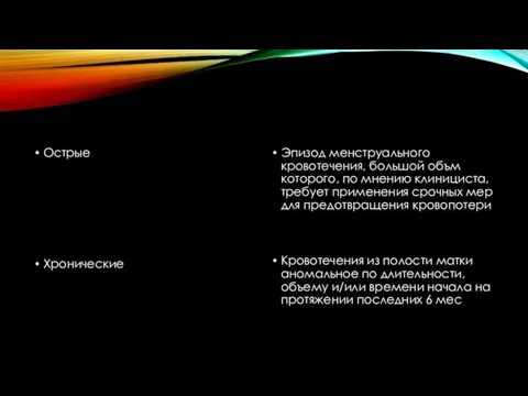 Острые Хронические Эпизод менструального кровотечения, большой объм которого, по мнению клинициста, требует