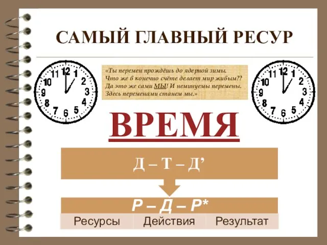 САМЫЙ ГЛАВНЫЙ РЕСУР ВРЕМЯ «Ты перемен прождёшь до ядерной зимы. Что же