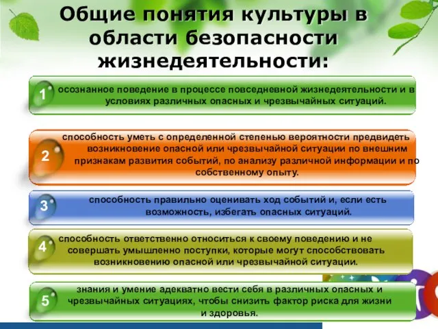 Общие понятия культуры в области безопасности жизнедеятельности: осознанное поведение в процессе повседневной