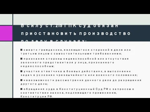 В силу ст. 215 ГПК суд обязан приостановить производство по делу в