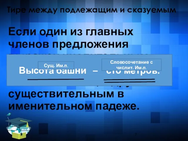 Тире между подлежащим и сказуемым Если один из главных членов предложения выражен