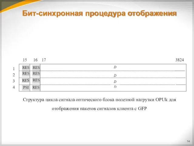 Бит-синхронная процедура отображения Структура цикла сигнала оптического блока полезной нагрузки OРUk для