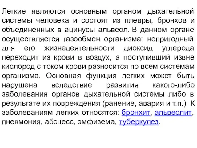 Легкие являются основным органом дыхательной системы человека и состоят из плевры, бронхов