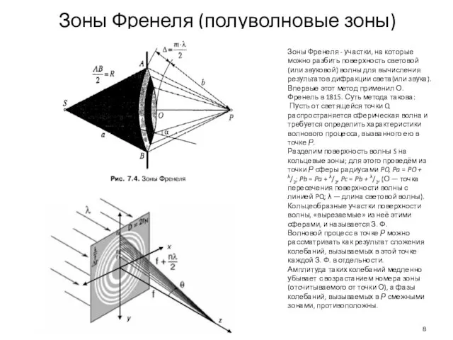 Зоны Френеля (полуволновые зоны) Зоны Френеля - участки, на которые можно разбить