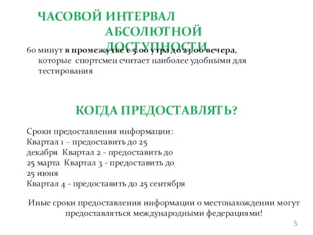 ЧАСОВОЙ ИНТЕРВАЛ АБСОЛЮТНОЙ ДОСТУПНОСТИ 60 минут в промежутке с 5.00 утра до