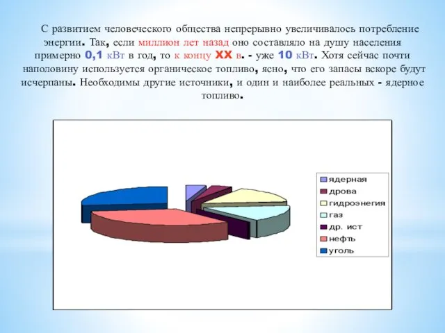 С развитием человеческого общества непрерывно увеличивалось потребление энергии. Так, если миллион лет