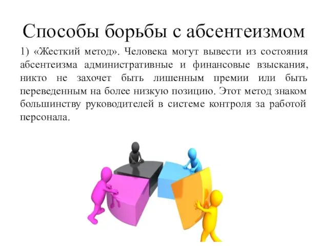 Способы борьбы с абсентеизмом 1) «Жесткий метод». Человека могут вывести из состояния