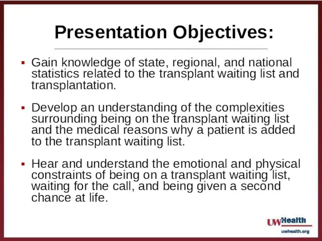 Presentation Objectives: Gain knowledge of state, regional, and national statistics related to