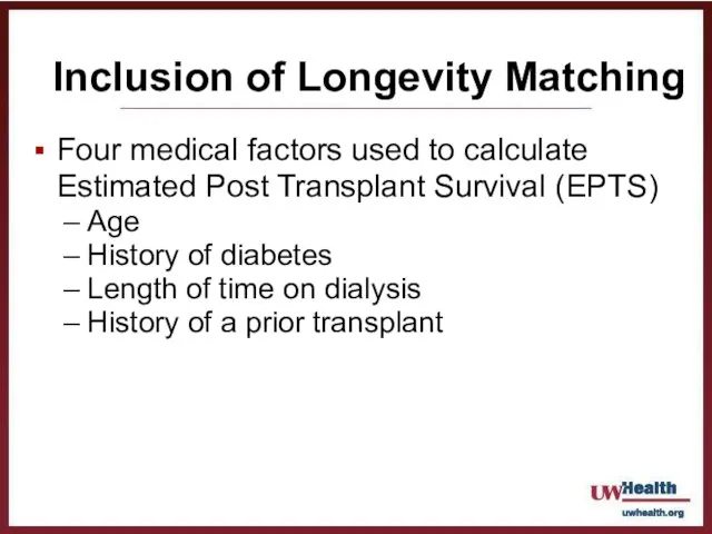 Four medical factors used to calculate Estimated Post Transplant Survival (EPTS) Age