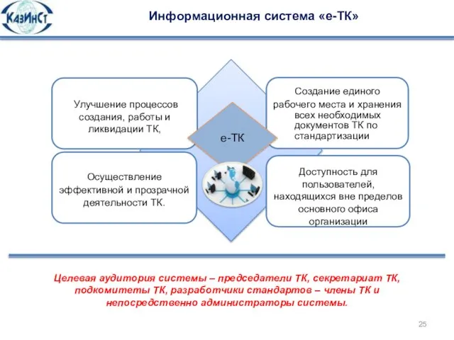 Целевая аудитория системы – председатели ТК, секретариат ТК, подкомитеты ТК, разработчики стандартов