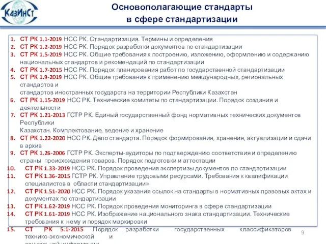 Основополагающие стандарты в сфере стандартизации СТ РК 1.1-2019 НСС РК. Стандартизация. Термины