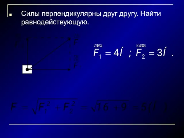 Силы перпендикулярны друг другу. Найти равнодействующую.