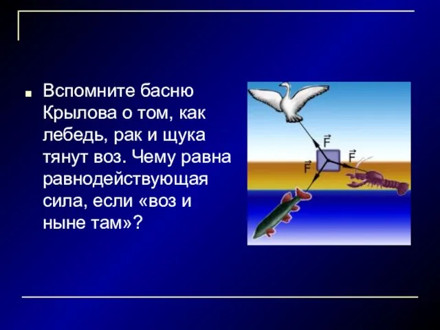 Вспомните басню Крылова о том, как лебедь, рак и щука тянут воз.