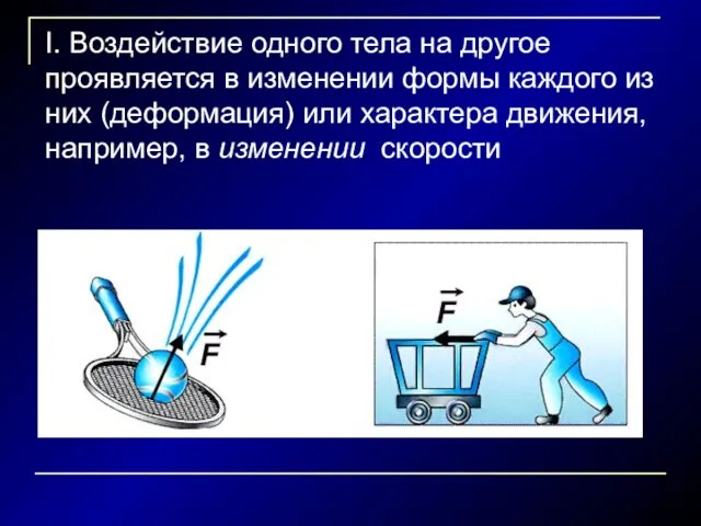 I. Воздействие одного тела на другое проявляется в изменении формы каждого из