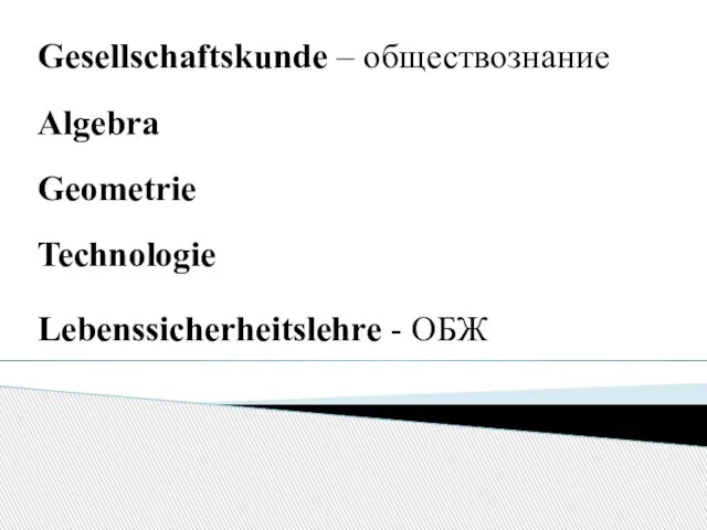 Gesellschaftskunde – обществознание Algebra Geometrie Technologie Lebenssicherheitslehre - ОБЖ