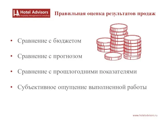 www.hoteladvisors.ru Сравнение с бюджетом Сравнение с прогнозом Сравнение с прошлогодними показателями Субъективное