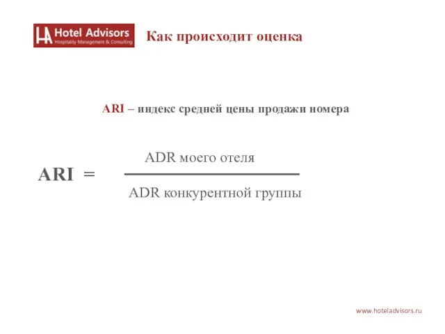www.hoteladvisors.ru Как происходит оценка ARI – индекс средней цены продажи номера ADR