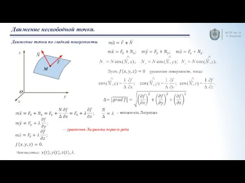 МГТУ им. Н.Э. Баумана Движение несвободной точки. Движение точки по гладкой поверхности.