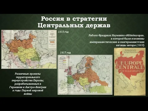 Россия в стратегии Центральных держав Различные проекты территориального переустройства Европы, разрабатываемые в