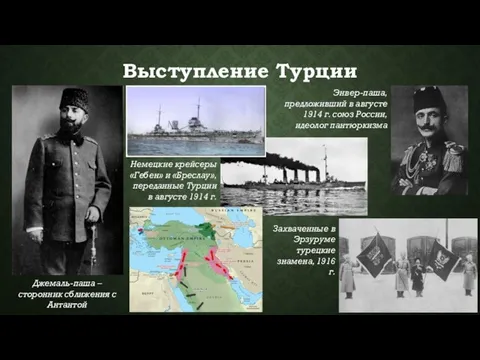 Выступление Турции Джемаль-паша – сторонник сближения с Антантой Энвер-паша, предложивший в августе