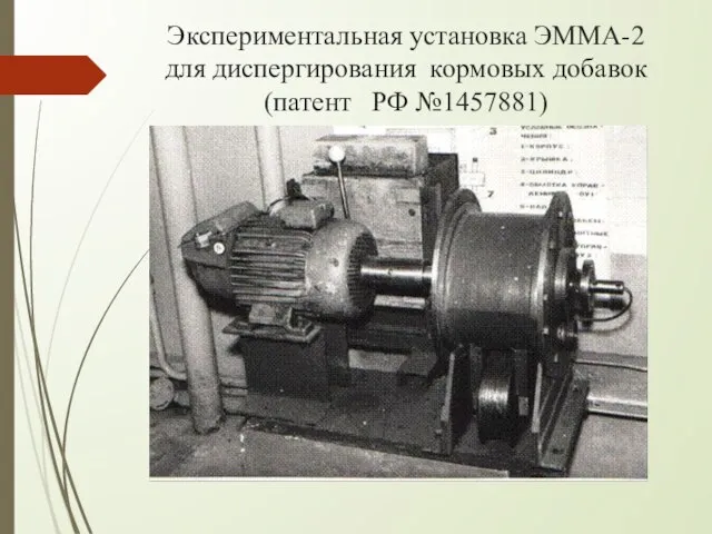 Экспериментальная установка ЭММА-2 для диспергирования кормовых добавок (патент РФ №1457881)