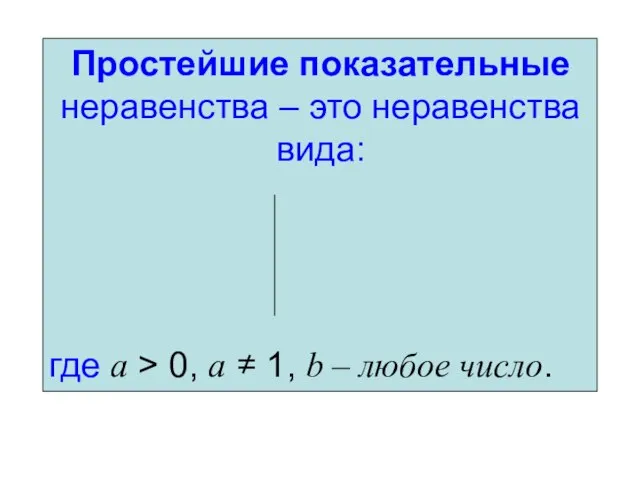 Простейшие показательные неравенства – это неравенства вида: где a > 0, a