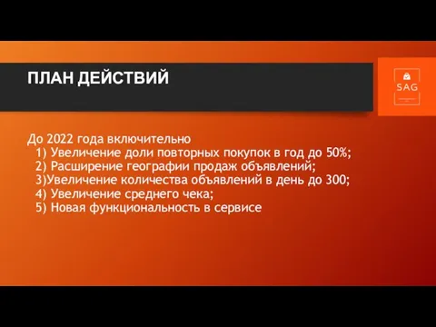 ПЛАН ДЕЙСТВИЙ До 2022 года включительно 1) Увеличение доли повторных покупок в