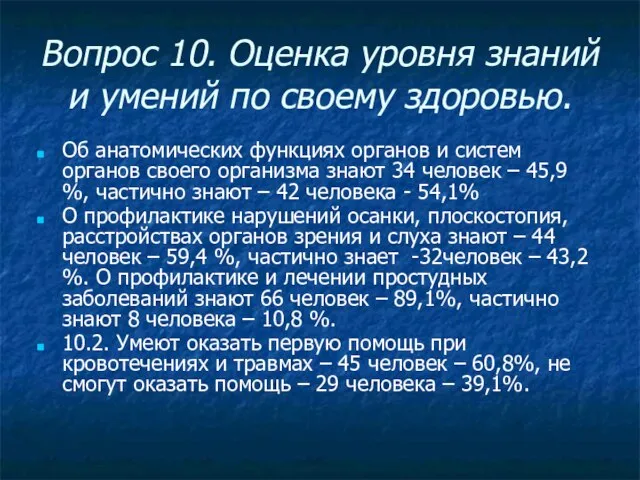 Вопрос 10. Оценка уровня знаний и умений по своему здоровью. Об анатомических