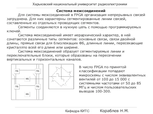 Харьковский национальный университет радиоэлектроники Кафедра КИТС Кораблев Н.М. Система межсоединений Для системы