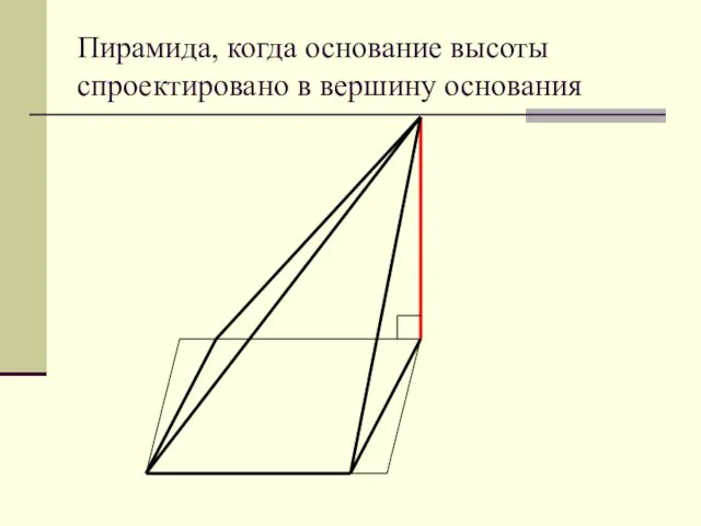 Пирамида, когда основание высоты спроектировано в вершину основания