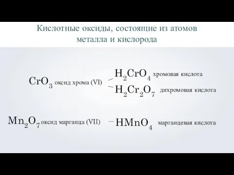 Кислотные оксиды, состоящие из атомов металла и кислорода CrO3 оксид хрома (VI)