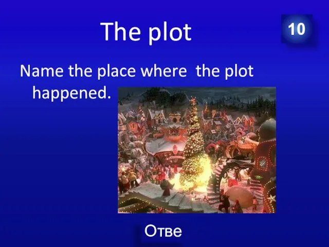 The plot Name the place where the plot happened. 10