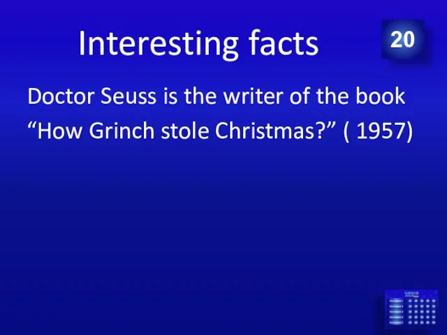 Interesting facts Doctor Seuss is the writer of the book “How Grinch
