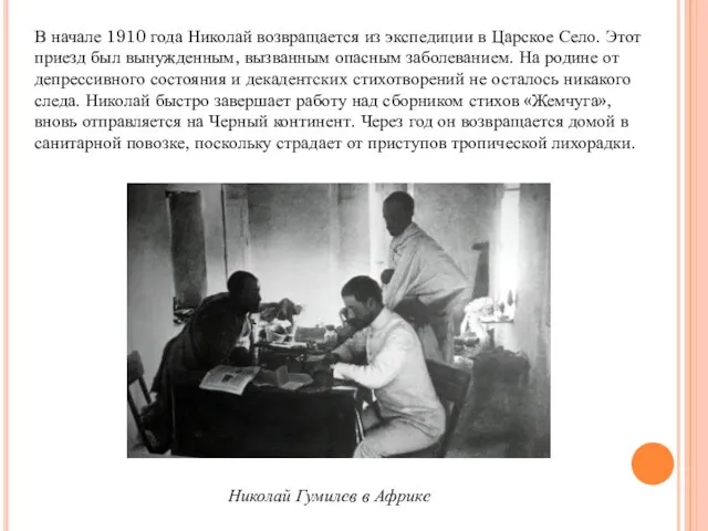 В начале 1910 года Николай возвращается из экспедиции в Царское Село. Этот