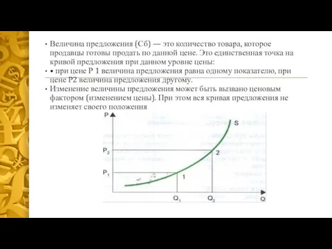 Величина предложения (Сб) — это количество товара, которое продавцы готовы продать по