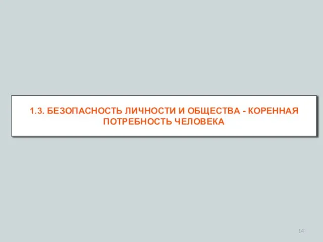 1.3. БЕЗОПАСНОСТЬ ЛИЧНОСТИ И ОБЩЕСТВА - КОРЕННАЯ ПОТРЕБНОСТЬ ЧЕЛОВЕКА