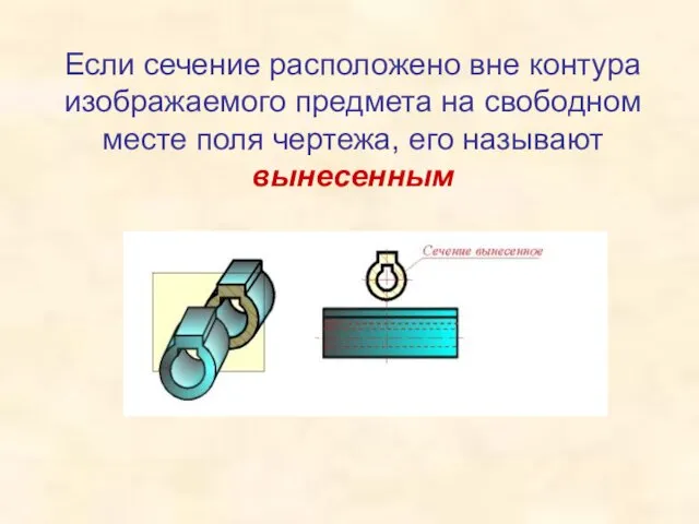 Если сечение расположено вне контура изображаемого предмета на свободном месте поля чертежа, его называют вынесенным