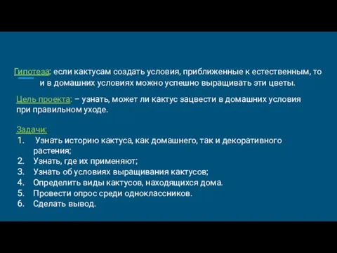 Гипотеза: если кактусам создать условия, приближенные к естественным, то и в домашних