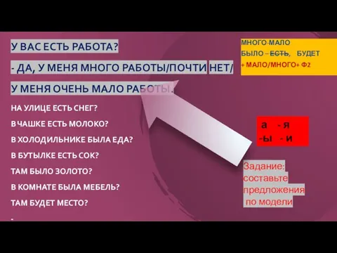 У ВАС ЕСТЬ РАБОТА? - ДА, У МЕНЯ МНОГО РАБОТЫ/ПОЧТИ НЕТ/ У