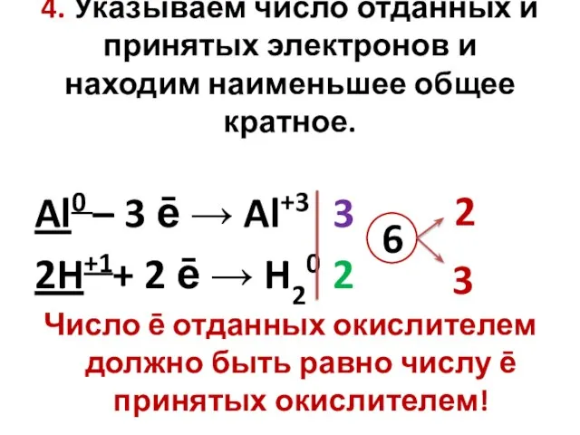 4. Указываем число отданных и принятых электронов и находим наименьшее общее кратное.