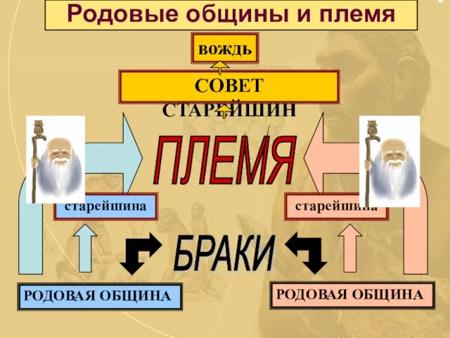 Родовые общины и племя РОДОВАЯ ОБЩИНА СОВЕТ СТАРЕЙШИН РОДОВАЯ ОБЩИНА вождь