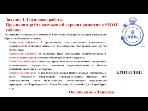 Задание 1. Групповая работа. Проанализируйте возможный вариант развития в SWOT-таблице Концепция американского