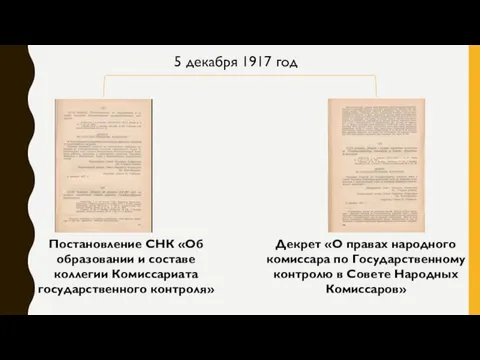 5 декабря 1917 год Постановление СНК «Об образовании и составе коллегии Комиссариата