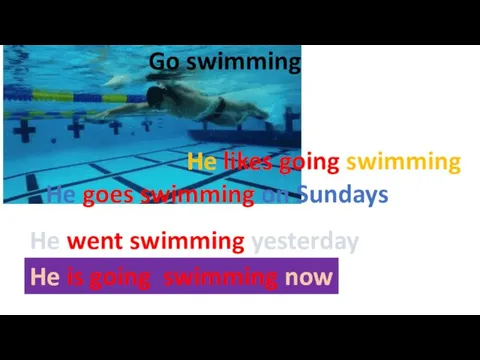 Go swimming He likes going swimming He goes swimming on Sundays He