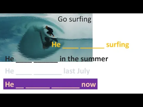 Go surfing He ____ ______ surfing He ____ ______ in the summer