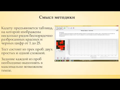 Смысл методики Кадету предъявляется таблица, на которой изображены несколько рядов беспорядочно разбросанных