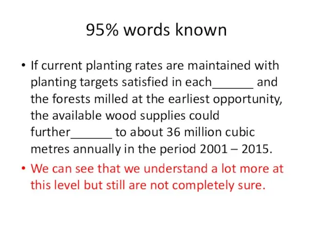 95% words known If current planting rates are maintained with planting targets